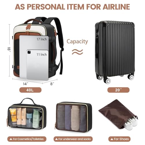 LOVEVOOK Travel Backpack for Women, 40L Carry On Backpack with 3 Packing Cubes,TSA Personal Item Travel Bag Airline Approved, Water Resistant Weekender Overnight Luggage Daypack, Fits 17 Inch Laptop3