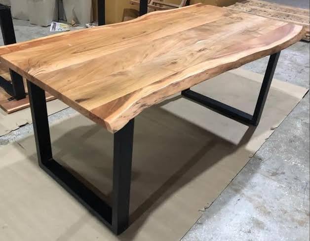 Throne Art and Craft Solid Acacia Wooden 4 Seater Table Dining Table with Metal Legs for Living Room, Dining Room, Hotel & Home, Wallnut & Black Finish, (180 x 100 x 76 CM)