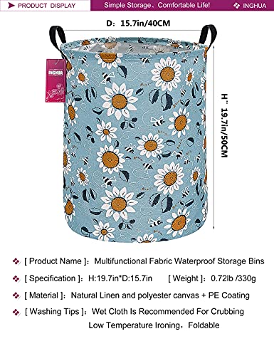 Image of Sunflower Fabric Storage Bin Nursery Organizer Baske | Organizer Bin Dirty Clothes Collapsible Waterproof for College Dorms, Boys and Girls Bedroom,Bathroom