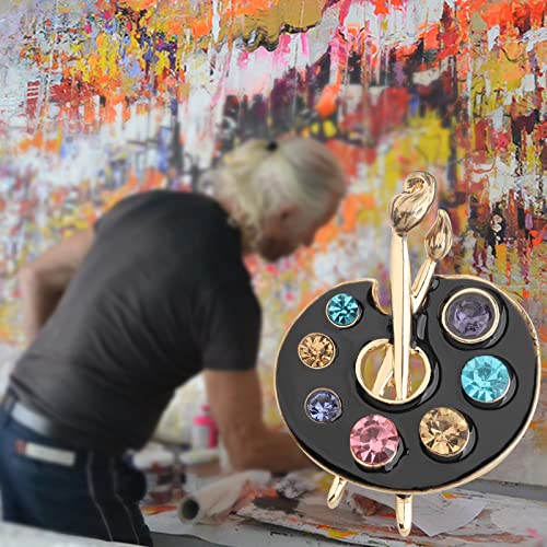 Image of UJIMS Painter Palette Brooch Pin Artist Painter Gift Jewelry Art Teacher Gift Paint Brush Rhinestone Lapel Pin for Men Women