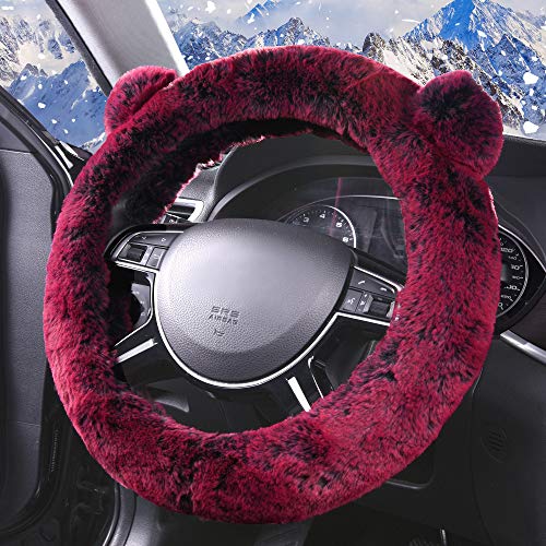 TLH Steering Wheel Cover Cute and Fluffy Koala Bear Universal Plush Steering Wheel Cover fits Most Cars, Trucks, SUVs, and Vans Burgundy