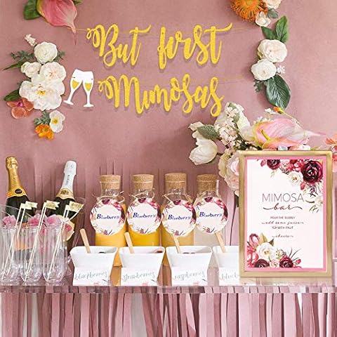 Sayala Mimosa Bar Banner| Gold Floral Mimosa Sign Tags Decorations Bridal Shower Bubbly Bar Champagne Baby Shower Wedding Engagement Bachelorette Party (Glod) Cover