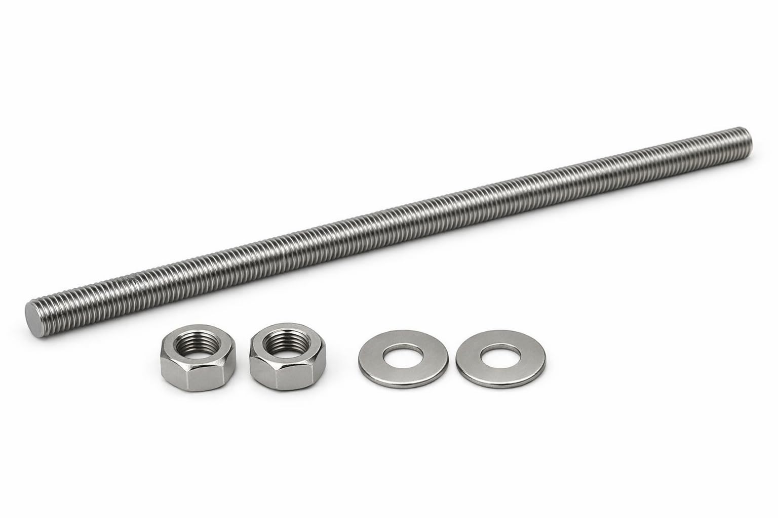 Varilla Roscada M4 M5 M6 M8 M10 M12 M16 M20 x 1000 mm Acero Inoxidable A2 Rosca Métrica Completa DIN 975 con Arandelas Inox DIN125 y Tuercas Inox DIN 934. Pack 1 Varilla 2 Tuercas 2 arandelas (M20)