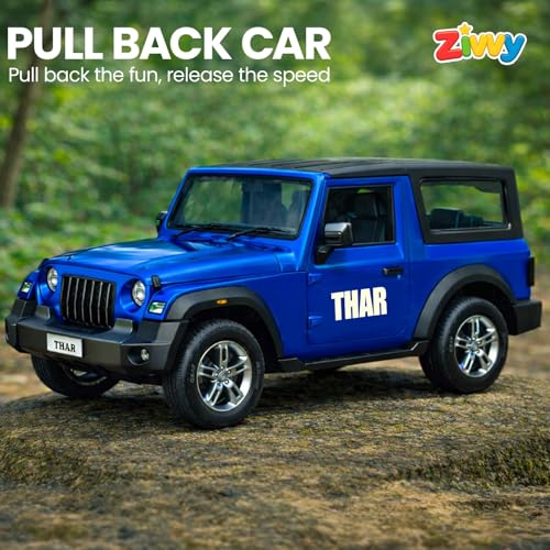 Image of Die Cast Metal Toy Car 1:39 Scale, 4x4 Thar Jeep Car Toy for Kids with Pull Back Action, Openable Doors, Toy Cars for Kids 2+ Years Boys Girls, Miniature Model Car Gift, Random Colors