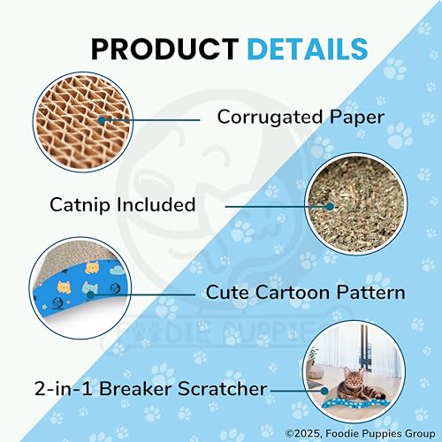 Image of Foodie Puppies 2-in-1 Reversible Cat Scratcher Pad with Catnip for Cats & Kittens, (Breaker) | Durable Corrugated Cardboard Cat Scratch Post for Furniture Protection (44cm x 23.5cm x 8cm)