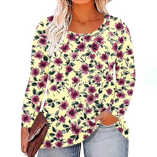 biqikav Womens Long Sleeve Tops Heart Print Casual Tunic Shirts