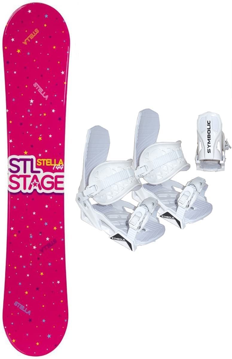 Symbolic 140cm Stella Stage Pink Snowboard White Bindings Women's Girl's Package (Bindings White M/L Lady(fit 7.5-9.5), 140cm Stage Pink (djoy100))
