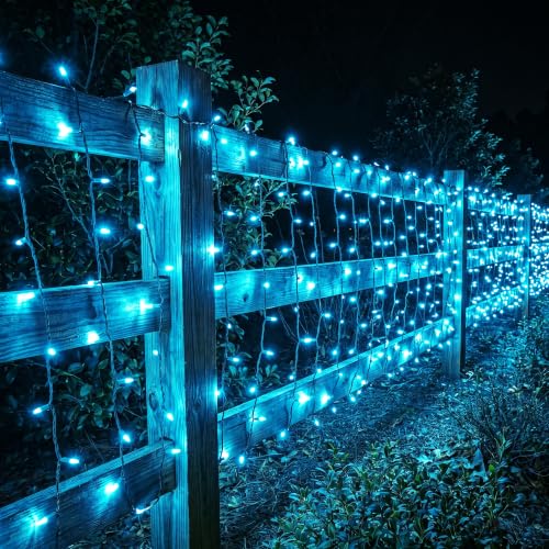 Image of BrizLabs Teal Christmas Lights Outdoor 100 Count 19.7ft Incandescent Christmas Lights Connectable Clear Light String UL Certified Xmas Mini Light Set Green Wire for Indoor Outdoor Tree Holiday Party