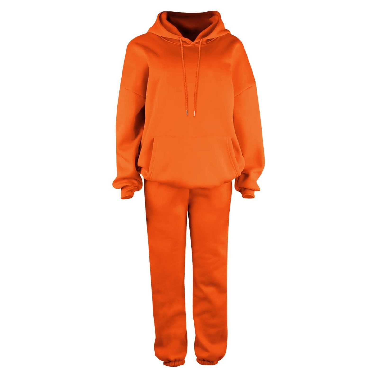 Generisch Conjunto de ropa deportiva para mujer Otoño Plus terciopelo monocolor, ropa de viaje, manga larga, informal, bolsillo, jogging con capucha, juego de 2 piezas