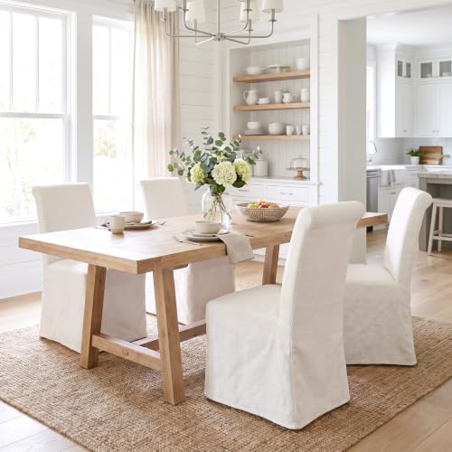 chairus Slipcovered Parsons Dining Chairs Set of 4 Upholstered Dining Room Chairs with Washable Linen Cover & High Back Modern Farmhouse Wooden Side Kitchen Chairs Cream White