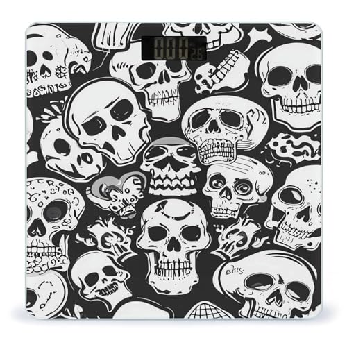 Báscula digital de baño con diseño calaveras blanco y negro miniatura 1
