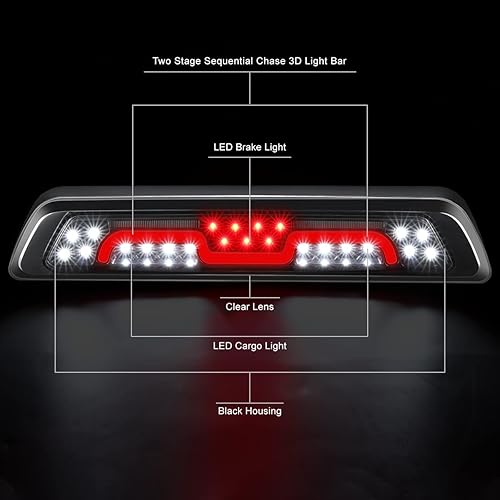 Miniatura 2 de 3BL-ZTL-009-CH Lente CLear LED 3D LED de 2 etapas secuencial tercera luz de freno compatible con Tundra 2007-2020