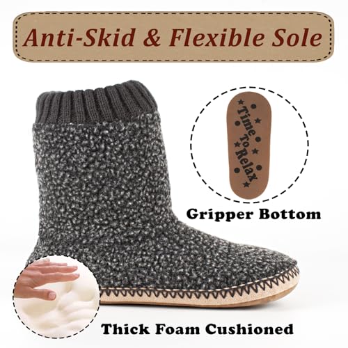 Cozy Boot Slippers for Men Indoor, Fuzzy House Shoes with Non Slip Gripper Soles, Soft Warm Moccasin Socks, Winter Gifts for Christmas Unique4