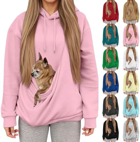 Hoodie for Women 2025 Kangaroo Pocket Cat Dog Pouch Sweatshirts Pet Carrier Pullover Animal Holder Long Sleeve Tops