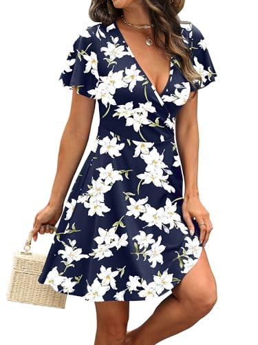 Image of RUMIA Women Casual Dresses Wrap V Neck Dress A-Line Summer Sundress Fashion