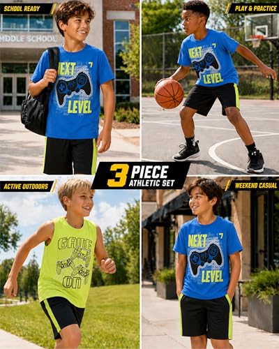 Image of Pro Athlete Boys Active Shorts Set - 3 Piece Athletic Dry Fit Graphic Tees Tank Tops and Basketball Shorts for Boys