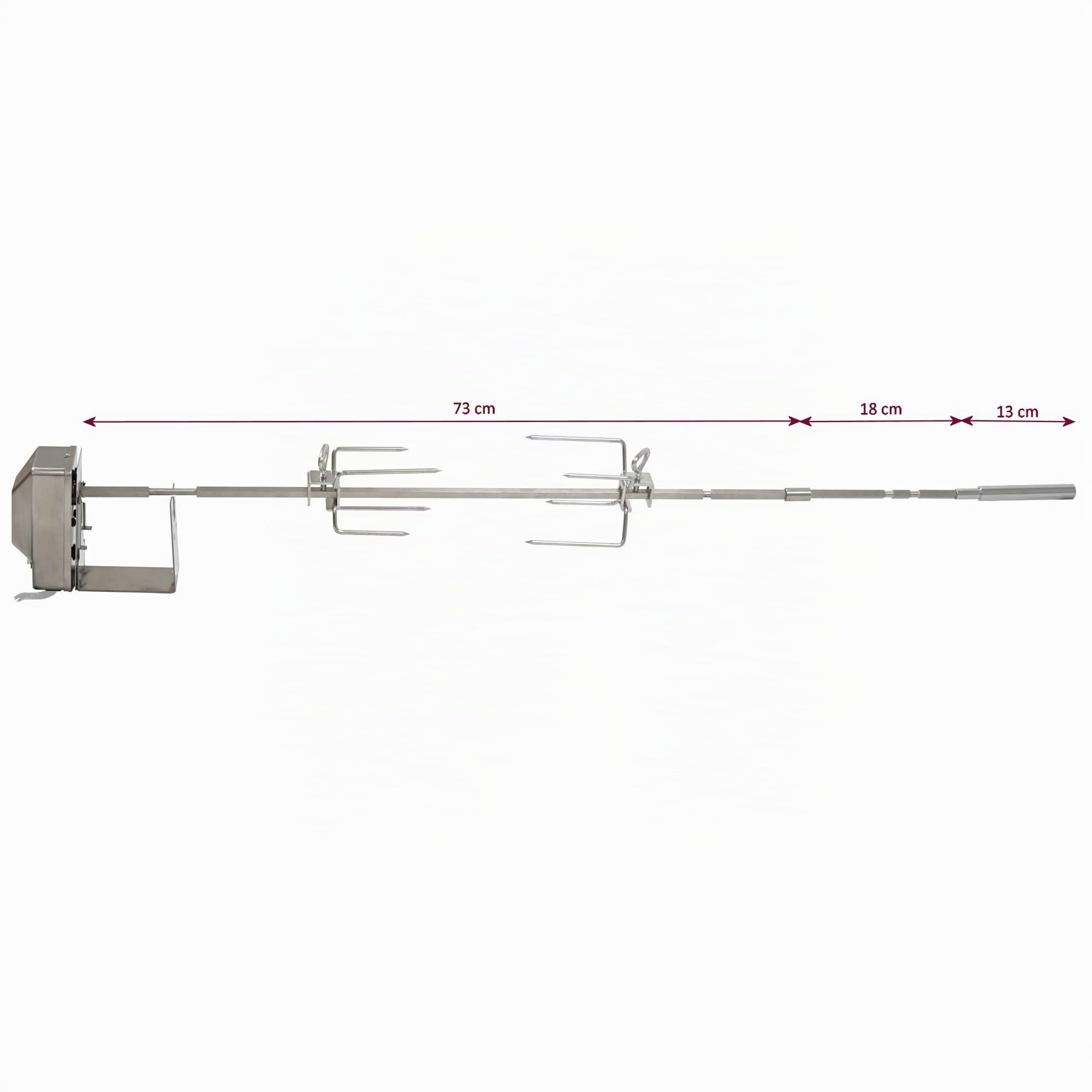 BBQ-Toro Set de broche en acier inoxydable | Pour barbecue Weber Genesis II séries 200 et 300 | inclus 2 fourches, moteur, support pour moteur, broche rotative