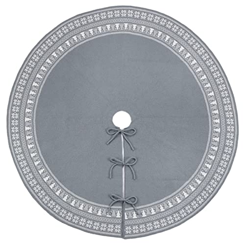 Meriwoods Fair Isle Knit Tree Skirt 48 Inch, Chunky Knitted Tree Collar For Country Rustic Christmas Decorations, Neutral Gray & Cream White #TOP1