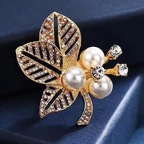 Image of Crystal Pearl Flower Brooches Pins Fashion Beautiful Created Rhinestone Floral Brooch Good Idea for Party Dance Wedding Banquet for Elegant Women Girl