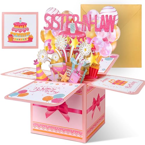 Happivue Sister In Law Birthday Cards, 3D Gifts Sweet Pop Up Happy Birthday Card for Sister-In-Law, Special Birthday Gift for Her, 3D Greeting Gifts Ideal Presents Cards Keepsake for Female