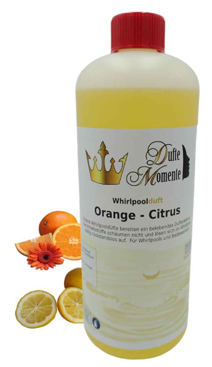 Dufte Momente | Whirlpool Duft 1000ml | Orange - Citrus | mit naturreinen und natürlichen ätherischen Ölen | kein Schaum | vegan und ohne Tierversuche