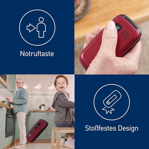 Panasonic KX-TU446EXR 2G Seniorenhandy ohne Vertrag (SOS-Notruftaste, Stoßfest, Sprachverstärker,...