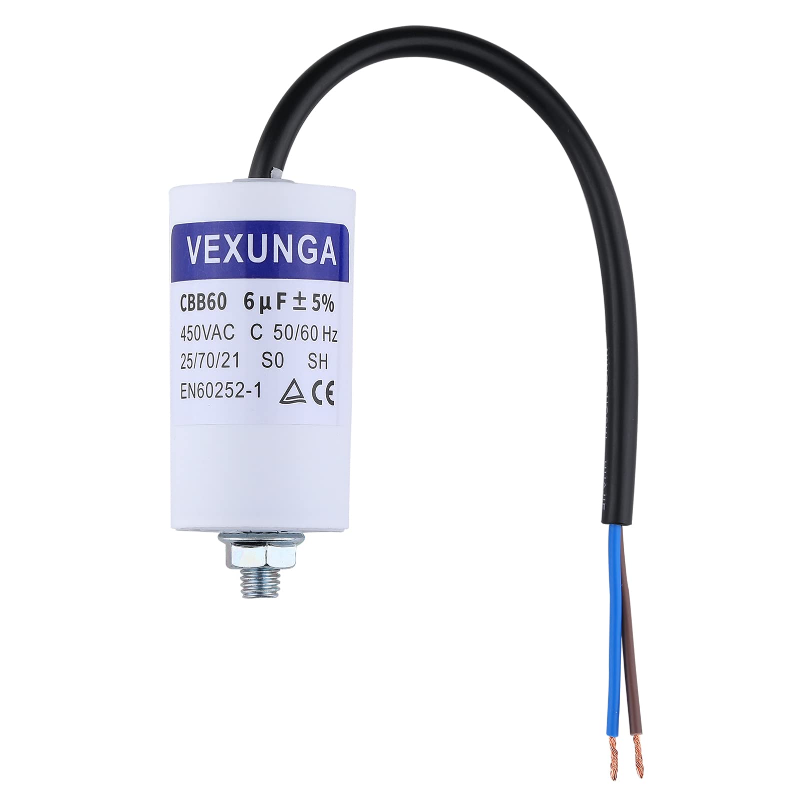VEXUNGA Kondensatory CBB60 6uF 450V Kondensator rozrusznika silnika elektrycznego 6µF 450 V 35 x 65 mm M8 kabel przyłączeniowy