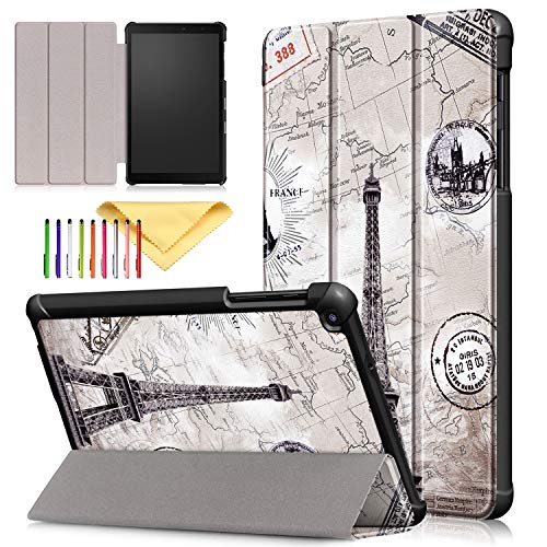 Galaxy Tab A 8.0 Inch Case 2019 with S Pen, SM-P200/P205, Cookk Ultra-Thin Lightweight Skinshell with Dual Stand Protective Cover Case for Samsung Galaxy Tab A 8 2019, Retro Tower
