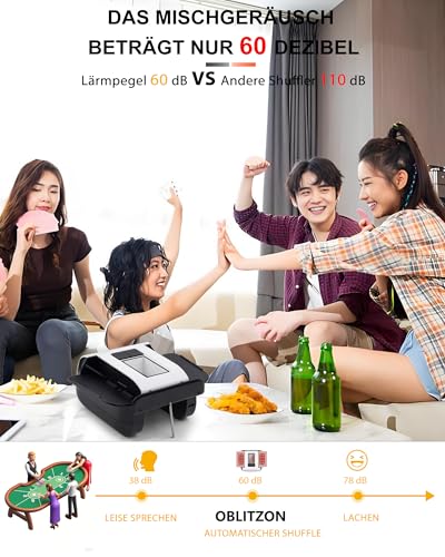 OBLITZON Automatischer Kartenmischer Elektrische Kartenmischmaschine für 1-2 Decks One-Press Auto & Manueller Modus Wiederaufladbar mit 2000mAh Geräuscharm