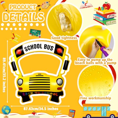 Image of Colingmill 35 Inch School Bus Photo Frame Back to School Inflatable Balloon Decorations Photo Backdrop Booth Selfie Frame Background for Classroom Party Supplies