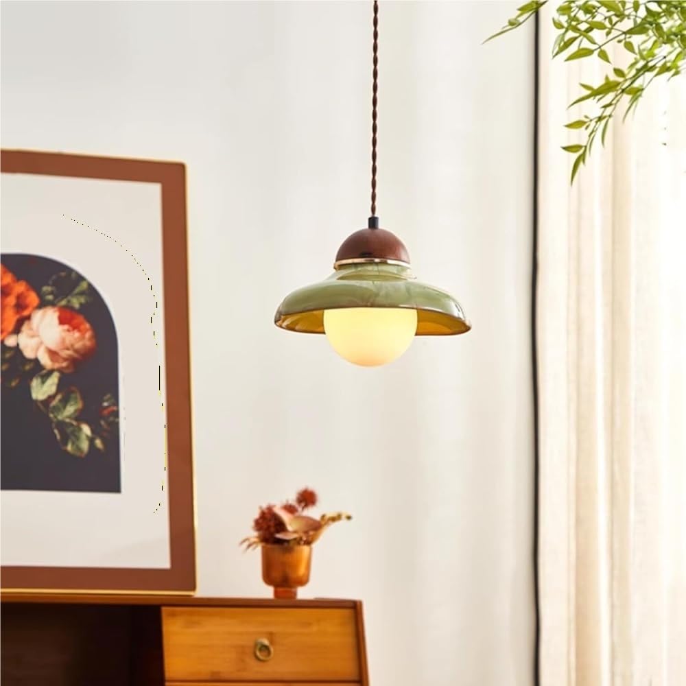 Französische Retro-Pendelleuchte aus grüner Keramik im mittelalterlichen Stil, kugelförmige milchweiße Glass-Hängelampe mit verstellbarem Kabel, dekorative Kücheninselleuchten for Schlafzimmer
