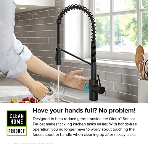 Image of KRAUS Oletto Touchless Sensor Commercial Pull-Down Single Handle Kitchen Faucet with QuickDock Top Mount Assembly in Matte Black