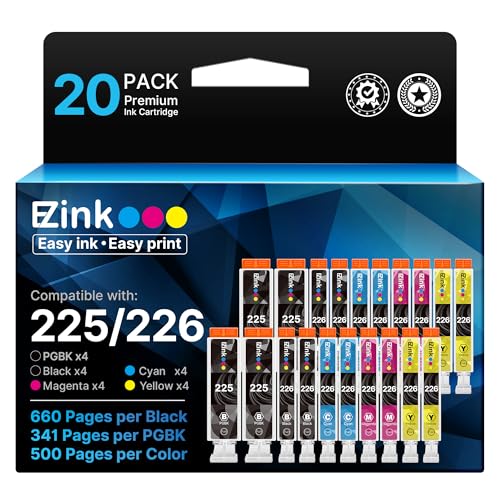 E-Z Ink Compatible Ink Cartridge Replacement for Canon PGI-225 CLI-226 PGI225 CLI226 to use with MG6220 MG6120 MG5320 MX882 MX892 (4 Large Black, 4 Cyan, 4 Magenta, 4 Yellow, 4 Small Black) 20Pack