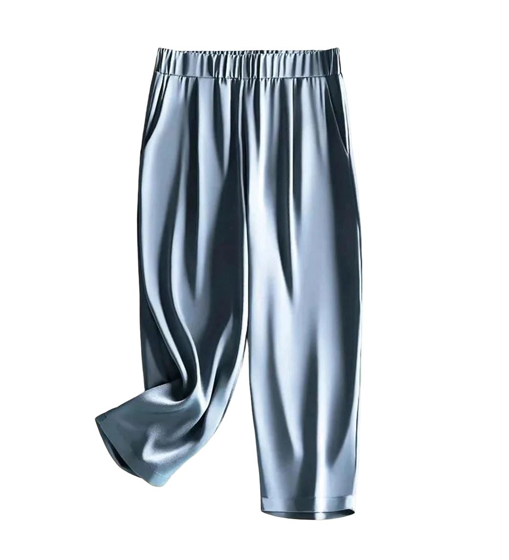 Womens Acetate Silky Soft Casual Elastic High Waist Wide-Leg Loose Pants