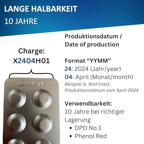 ALPHFA 100 Rapid Test-Tabletten für Schütteltester - 50x pH-Wert Phenol Red - 50x DPD1 freies Chlor – Wassertester Pooltester - Haltbarkeit 10 Jahre