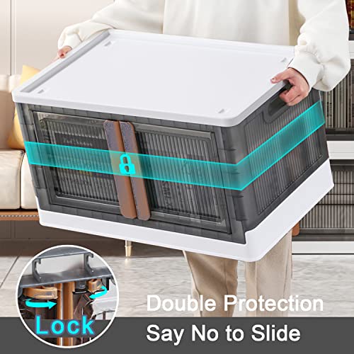 Stackable Storage Bins With Lids And Double Doors, Collapsible Plastic Closet Organizers And Storage, Large Size Folding Storage Box Containers With Wheels For Home Kitchen (3 Pack, 8.5Gal) #TOP3