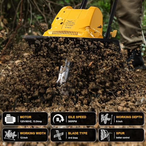 Image of IncwBo 12'' 13.5-AMP Electric Roto Tiller Cultivator for Gardening Cored