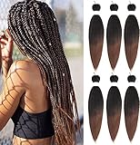 Vorgestrecktes Flechthaar, 6 Packungen, 66 cm, synthetisches Flechthaar für Frauen, Ombré-Zöpfe, Haarverlängerungen für Häkelzöpfe, Seebraun-Hellviolett (EZ-1B/30)