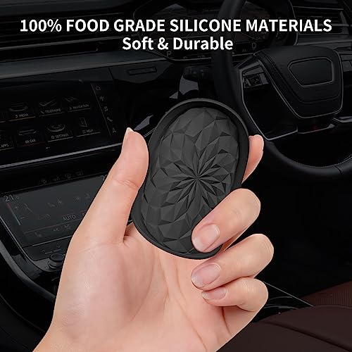 Image of ME.FAN Car Coasters for Cup Holders [4 Pack] - 2.75In Silicone Auto Mug Mats - Universal Non-Slip Recessed Car Interior AccessoriesBlack