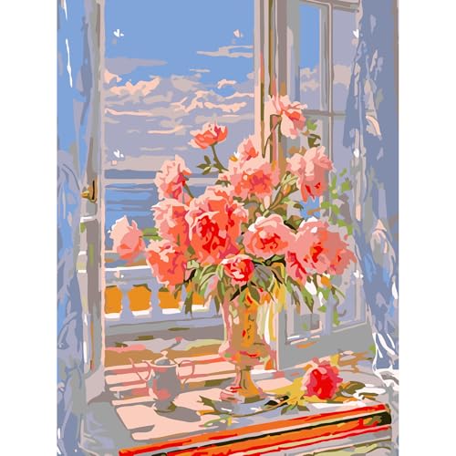 Lophomie Paint by Numbers kit for Adults, Acrylic Adult Paint by Number Kits on Canvas for Adults Beginner, Flowers DIY Oil Painting by Numbers for Home Decor Gift 12x16in