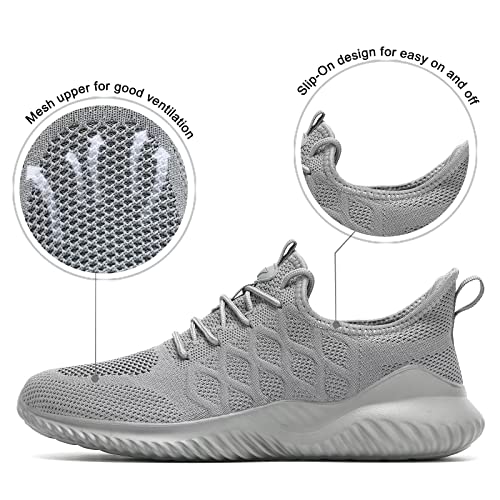 Mevlzz Mens Running Shoes Slip On Tennis Walking Sneakers Casual Mesh Breathable Lightweight Work Sport Shoes Grey #TOP4