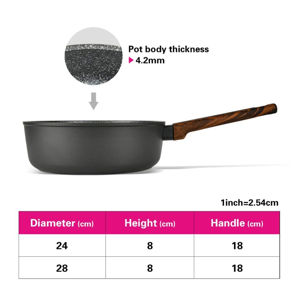 INUUXLG Pot, Pan Frying Pan Stone Pan, Pan Frying Pan Omelette Pan Series Deep Fry Pan Black Mable Coating Induction Cooker/A (Color : A) (B)