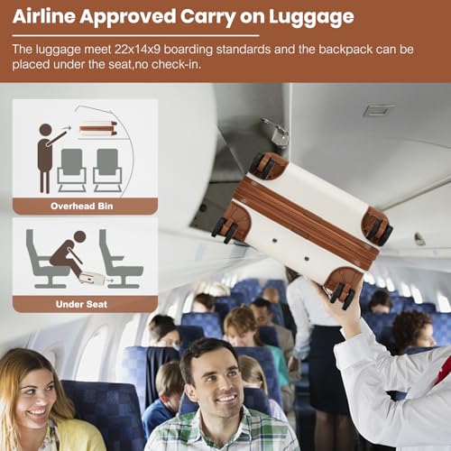 Kono Luggage Sets 3 Piece Expandable Carry On Travel Luggage 20 Inch TSA Lock Spinner Wheels Hardshell Suitcase Set(Cream White,3 Piece Set)3