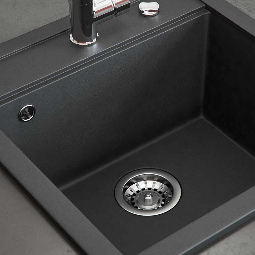 Bergström Fregadero "Tesa", Negro, 50 x 49 cm | con desagüe y orificios preperforados para grifería