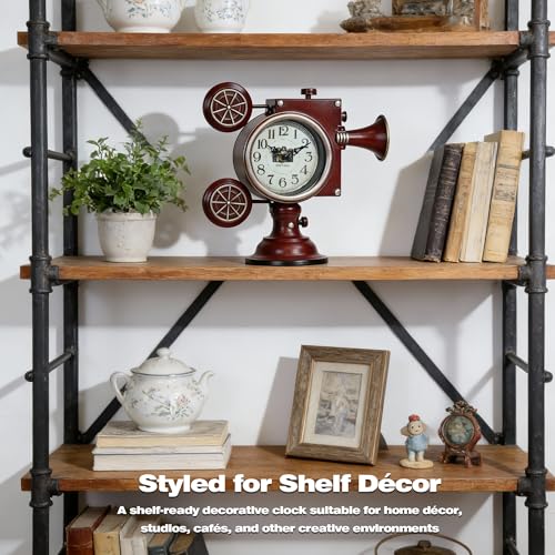 Image of AYRELY Vintage Industrial Film Projector Mantel Clock, Battery Operated Metal Shelf & Table Clock, Retro Home Decor Gift for Film Lovers, Living Room, Fireplace & Media Room