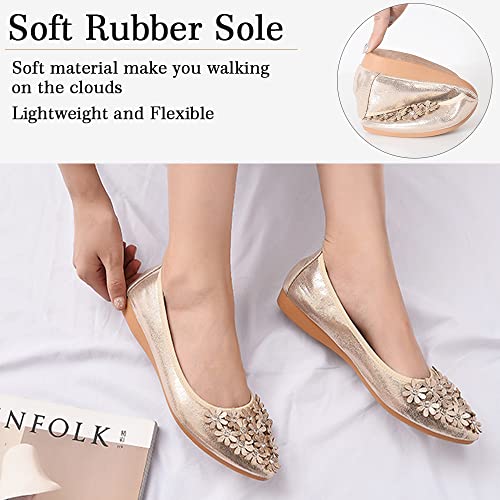 Women's Ballet Flats Foldable Casual Sparkly Rhinestone Wedding Ballerina Shoes Comfort Slip on Walking Flat Shoes4
