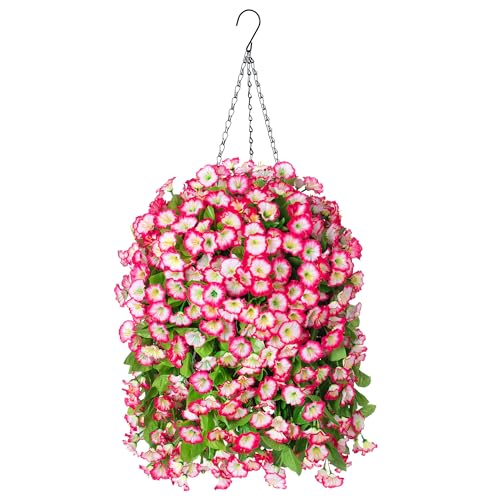 Image of Ammyoo Artificial Faux Hanging Flowers Basket for Spring Outdoor Decor