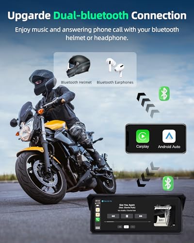Image of 8.1 inch 4K Motorcycle CarPlay Screen w 4K Dash Cam Wireless Carplay Android Auto Screen for Motorcycle with GPS Navigation Voice Control WiFi Video Dual Bluetooth IPX7 Waterproof Wired Control