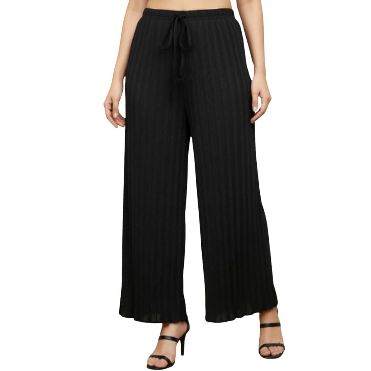 infinizy Cotton Blend Palazzo for Women | Palazzo Pants Black (L)-picture-41