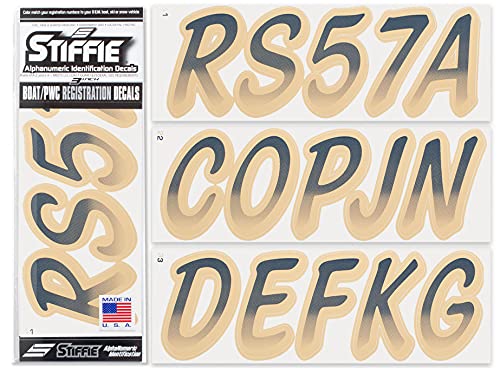 Image of STIFFIE Whipline Navy /Tan 3 inch Boat & PWC Registration Decals • Numbers Letters Stickers